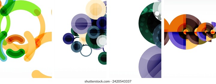 Afiches abstractos geométricos encantadores. El conjunto de círculos que se fusionan, cada uno diseña una combinación armoniosa de forma y color. Elevar su diseño con arte moderno y visualmente llamativo
