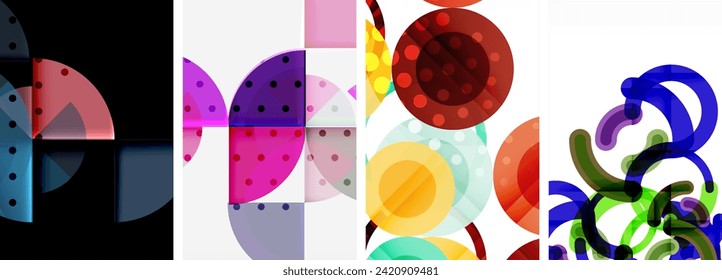 Charming geometric abstract posters. Mesmerizing set of circles, each design a harmonious blend of form and color. Elevate your design with modern, visually striking art
