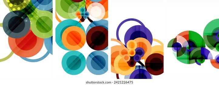 Charming geometric abstract posters. Mesmerizing set of circles, each design a harmonious blend of form and color. Elevate your design with modern, visually striking art