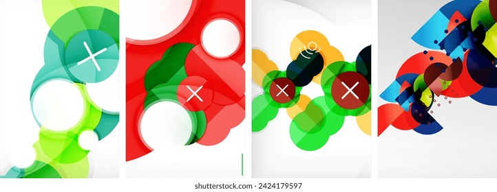 Afiches abstractos geométricos encantadores. El conjunto de círculos que se fusionan, cada uno diseña una combinación armoniosa de forma y color. Elevar su diseño con arte moderno y visualmente llamativo