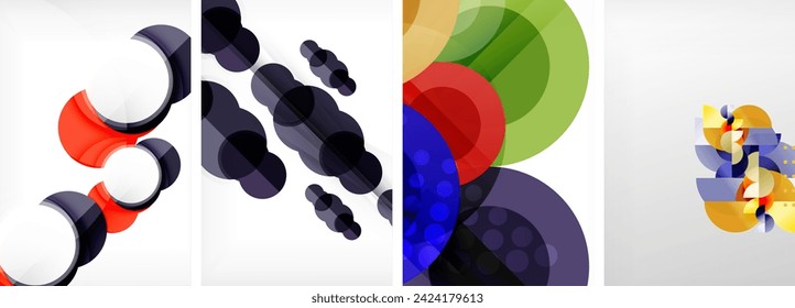 Charming geometric abstract posters. Mesmerizing set of circles, each design a harmonious blend of form and color. Elevate your design with modern, visually striking art