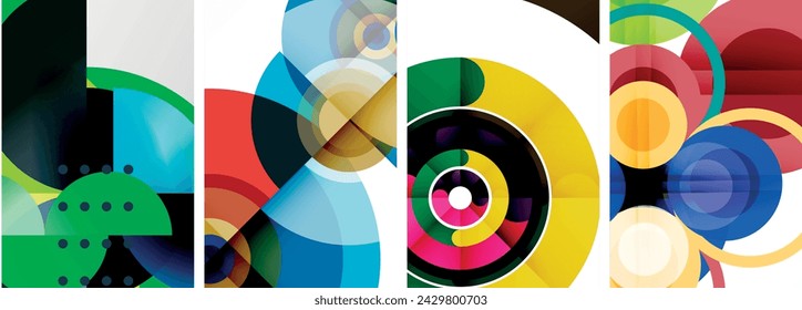 Afiches abstractos geométricos con encanto. Conjunto de círculos fascinantes, cada diseño es una mezcla armoniosa de forma y color. Eleve su diseño con arte moderno y visualmente impactante