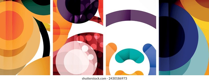 Afiches abstractos geométricos con encanto. Conjunto de círculos fascinantes, cada diseño es una mezcla armoniosa de forma y color. Eleve su diseño con arte moderno y visualmente impactante