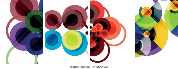 Afiches abstractos geométricos con encanto. Conjunto de círculos fascinantes, cada diseño es una mezcla armoniosa de forma y color. Eleve su diseño con arte moderno y visualmente impactante
