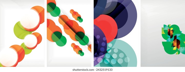 Charming geometric abstract posters. Mesmerizing set of circles, each design a harmonious blend of form and color. Elevate your design with modern, visually striking art