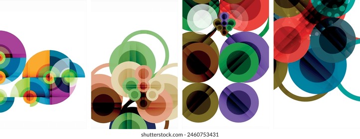 Charming geometric abstract posters. Mesmerizing set of circles, each design a harmonious blend of form and color. Elevate your design with modern, visually striking art