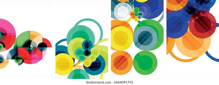 Charming geometric abstract posters. Mesmerizing set of circles, each design a harmonious blend of form and color. Elevate your design with modern, visually striking art