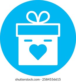 A charming Gift Box with Hearts icon in crisp white on a light Cambridge blue background. Simple yet festive, symbolizing love, celebration, and thoughtful giving with a modern, minimalist touch.