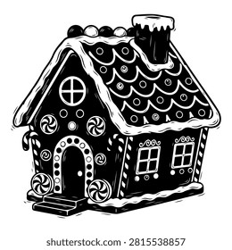 A charming gingerbread house decorated with icing, candies, and festive details, perfect for holiday celebrations and seasonal decor.