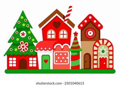 Charming Gingerbread Houses Vector Graphics for Holiday Design Projects Ideal for Cards, Logos, Illustrations, Gift Tags, and Unique Seasonal Branding to Add a Touch of Festive Magic