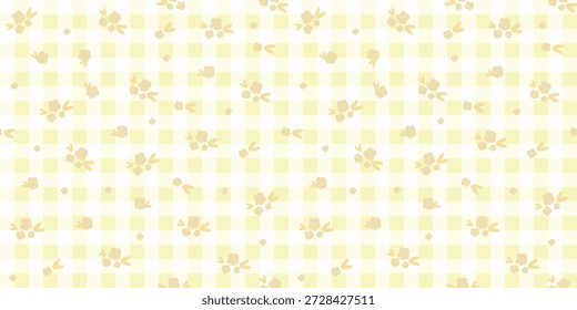 Charming Gingham Floral Seamless Vector Pattern for Countryside and Cottage Style