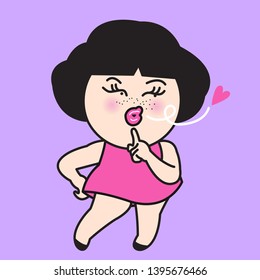 Charming Girl Blowing Kiss Concept Card Character illustration