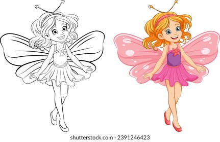 A charming girl with butterfly wings in a fairy dress