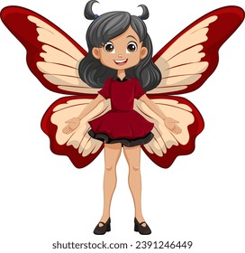 A charming girl with butterfly wings in a whimsical outfit
