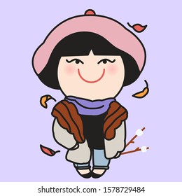 Charming Girl With Fashion Outfit For Autumn Winter Concept Card Character illustration