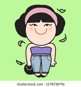 Charming Girl With Fashion Outfit For Spring Summer Concept Card Character illustration