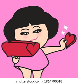 Charming Girl Giving Someone Her Piece Of Heart Concept Card Character illustartion