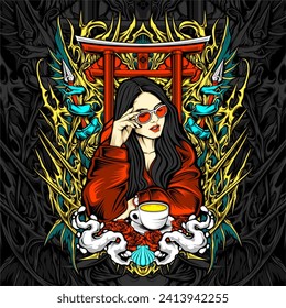 charming girl illustration for t shirt design