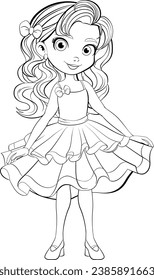 A charming girl in a stylish cocktail party outfit