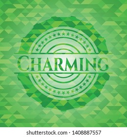 Charming green emblem with mosaic background. Vector Illustration. Detailed.