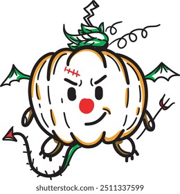 Charming Halloween pumpkin with a cute, friendly face, with a wide smile and cute eyes, perfect for kid-friendly Halloween themes, greeting cards, or festive decorations