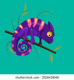 A charming hamillon on a branch. Exotic animals in the rainforest. Flora and fauna of the tropics. Cute funny jungle dwellers. Cartoon colorful vector illustration.