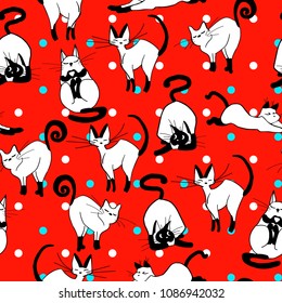 Charming hand drawn cats design seamless pattern vector for prints on paper, fabric or objects