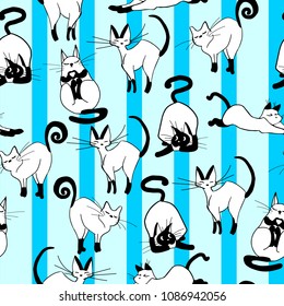 Charming hand drawn cats design seamless pattern vector for prints on paper, fabric or objects