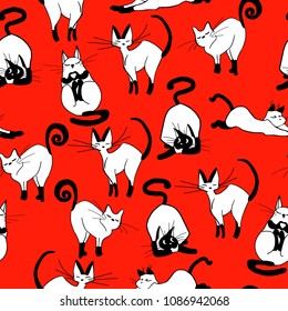 Charming hand drawn cats design seamless pattern vector for prints on paper, fabric or objects