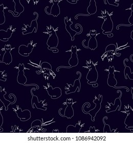 Charming hand drawn cats design seamless pattern vector for prints on paper, fabric or objects