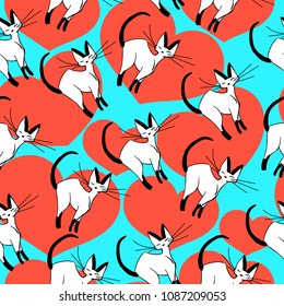 Charming hand drawn cats design seamless pattern vector for prints on paper, fabric or objects