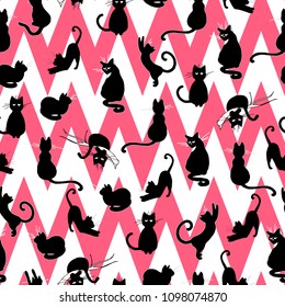 Charming hand drawn cats design seamless pattern vector for prints on paper, fabric or objects