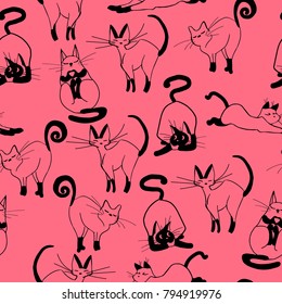Charming hand drawn cats design seamless pattern vector for prints on paper, fabric or objects