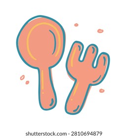 A charming hand drawn doodle featuring a stylized orange spoon and fork, perfect for food or restaurant related designs.