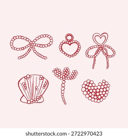 Charmante handgezeichnete skurrile Illustrationen mit Perlen. Mittelmeer-Stil Coquette Vektor Doodle Illustration 