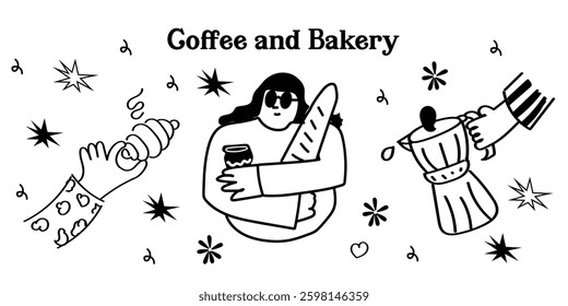 Charming hand-drawn breakfast vector icons! This collection includes adorable outline doodles of toast, smoothies, fruits, coffee, and other morning delights—great for menus, packaging, and cozy break
