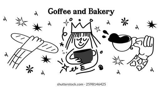 Charming hand-drawn breakfast vector icons! This collection includes adorable outline doodles of toast, smoothies, fruits, coffee, and other morning delights—great for menus, packaging, and cozy break