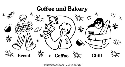 Charming hand-drawn breakfast vector icons! This collection includes adorable outline doodles of toast, smoothies, fruits, coffee, and other morning delights—great for menus, packaging, and cozy break