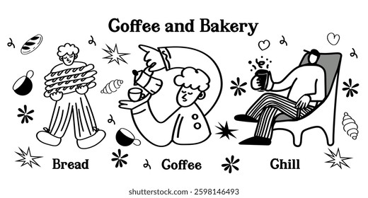 Charming hand-drawn breakfast vector icons! This collection includes adorable outline doodles of toast, smoothies, fruits, coffee, and other morning delights—great for menus, packaging, and cozy break