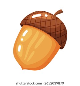 A charming hand-drawn doodle illustration of an acorn, featuring a textured brown cap and a smooth, vibrant orange body. This iconic digital artwork is perfect for autumn-themed designs, nature-inspir