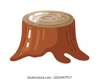 Um encantador desenho à mão ilustração de um coto de árvore marrom com grão de madeira visível e casca texturizada. Esta arte digital rústica é perfeita para projetos com temática natural, cenas de floresta, outdo