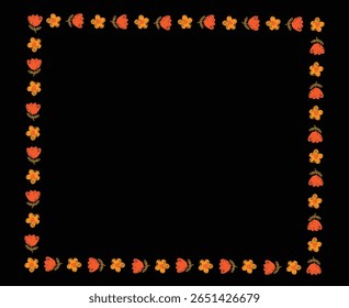 A charming hand-drawn floral frame featuring alternating red and yellow flowers arranged in a rectangular border. This whimsical design is perfect for greeting cards, invitations, scrapbooking