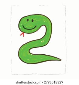 A charming, hand-drawn green snake with a smiling face and a forked tongue, artfully coiled into the shape of the number two.