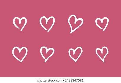 Charming Hand-Drawn Hearts Set White on Dark Background