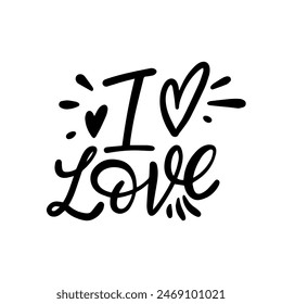 Charming hand-drawn 'I Love You' design featuring hearts and a playful font for Valentine's graphics.