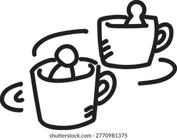 A charming hand-drawn icon of the spinning teacup attraction. A classic family-friendly ride found in many magical theme parks.