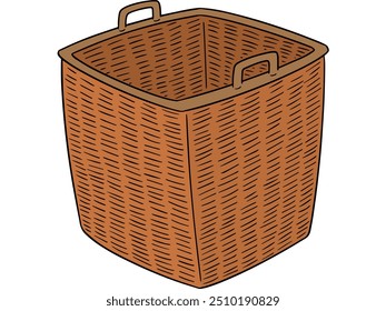 A charming, hand-drawn illustration of a rustic wicker basket. Perfect for adding a touch of country charm to your home decor projects. This versatile image can be used for a variety of purposes