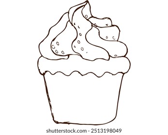 Uma ilustração encantadora e desenhada à mão de um cupcake vintage. Perfeito para adicionar um toque de charme nostálgico a seus projetos com tema de padaria. Esta imagem versátil pode ser usada para uma variedade de finalidades