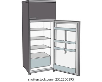 A charming, hand-drawn illustration of a vintage refrigerator. Perfect for adding a touch of nostalgic charm to your kitchen-themed projects. This versatile image can be used for a variety of purposes