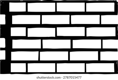 A charming hand-drawn sketch of a brick wall featuring black lines and white blocks, conveying an organic and rustic aesthetic.